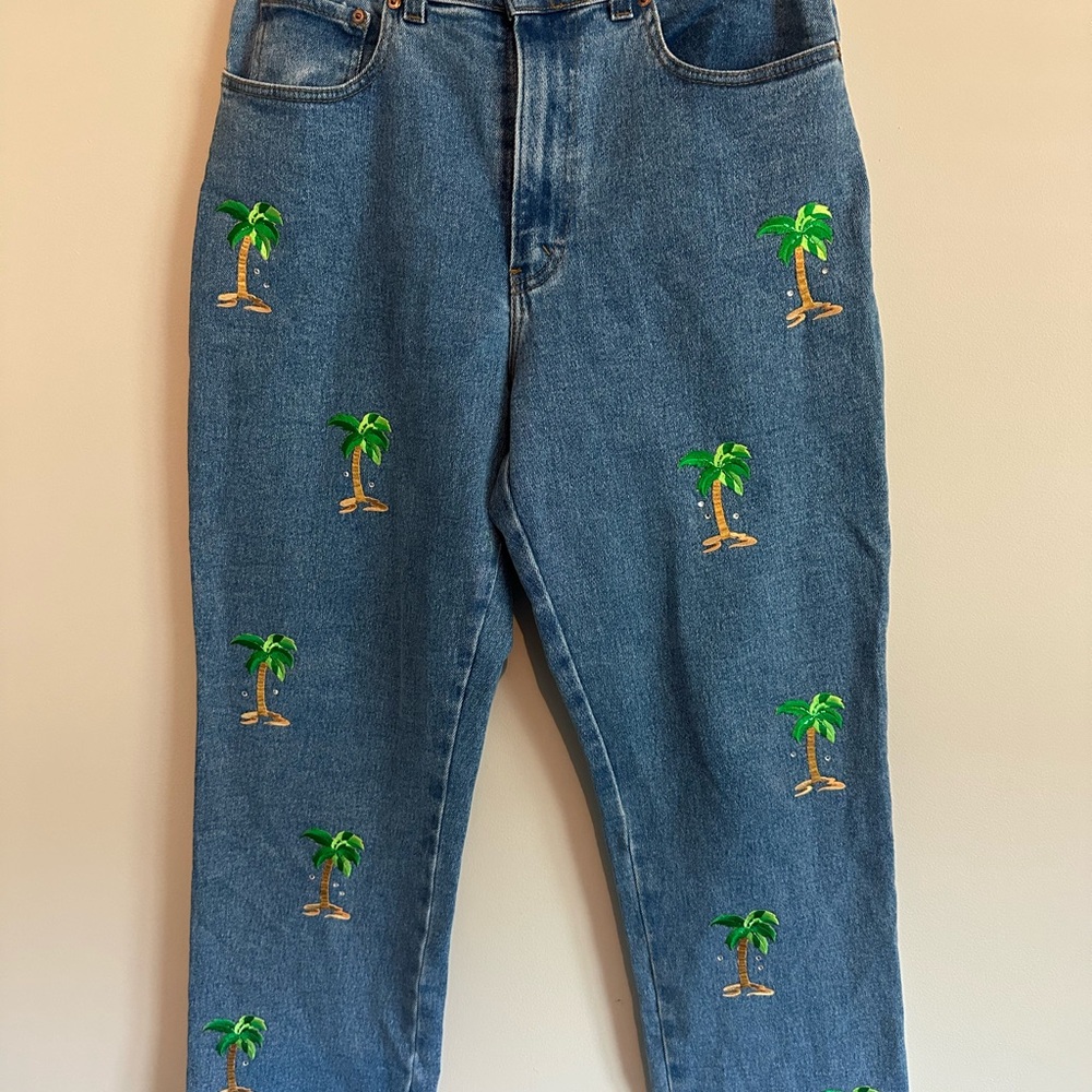 Vintage Jordache Jeans Women’s Sz 12 Light Wash Embroidered Palm Trees 90s